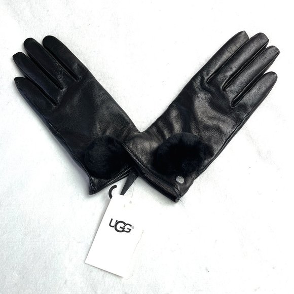 NWT AUC UGG Sheepskin Leather Pom Gloves M - Picture 5 of 8